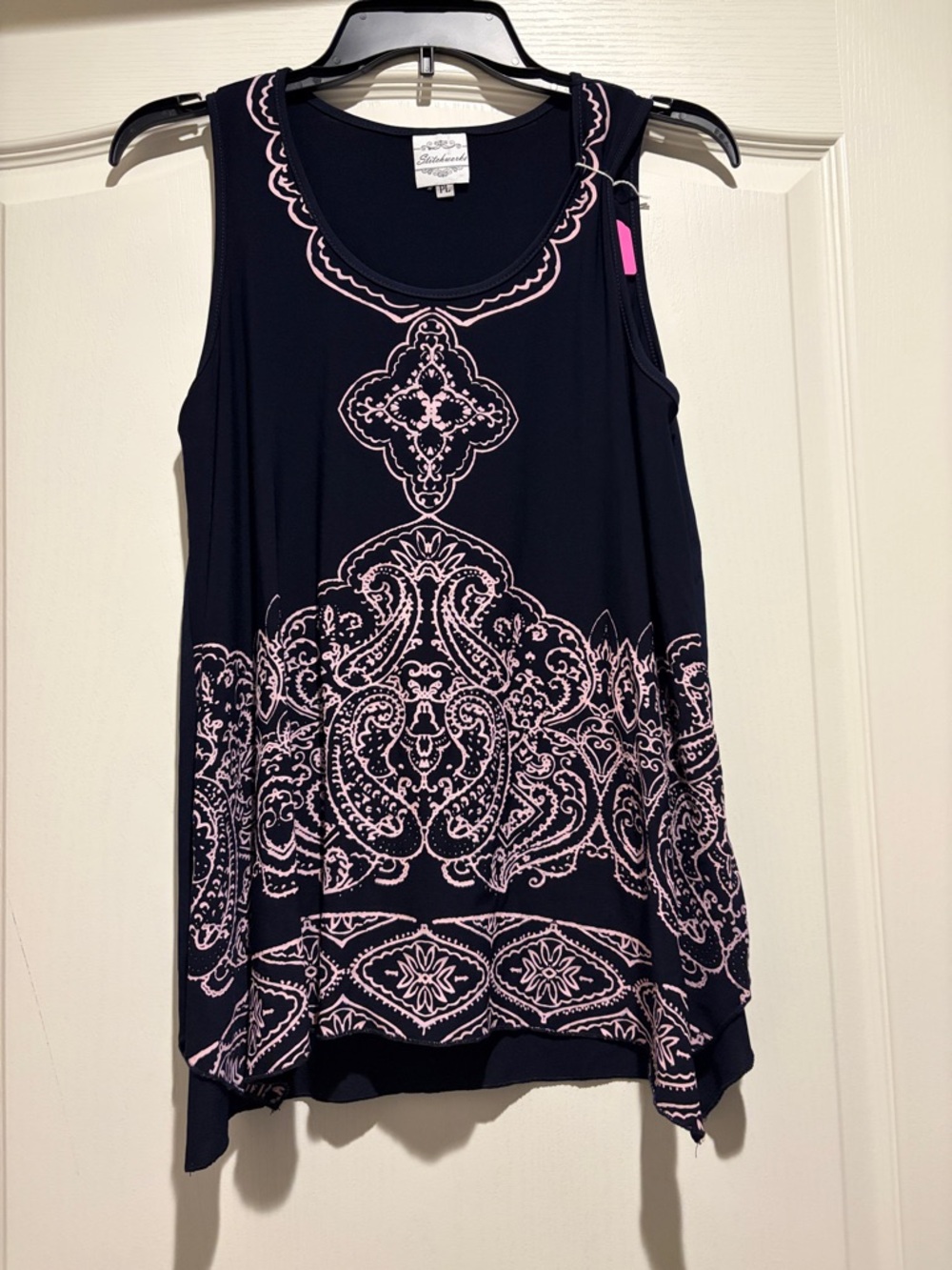 Sleeveless Navy Tank with Pink Paisley Print